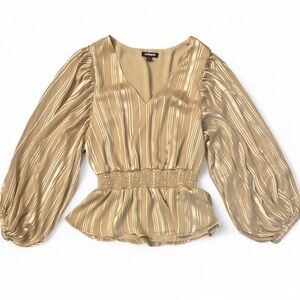 Express Gold Striped Blouse with balloon sleeves. WOMENS size m.